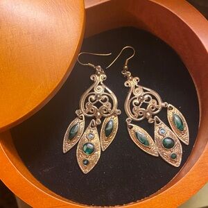 Elegant Gold and Green Dangle Earrings